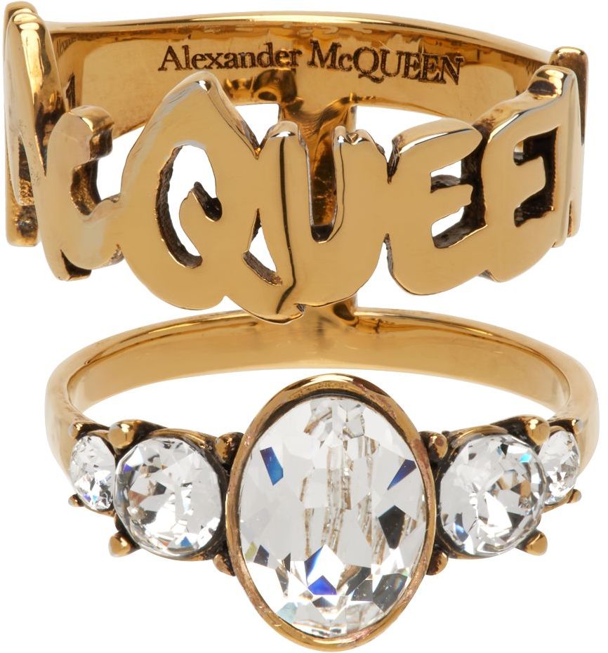 Alexander McQueen Gold Graffiti Stacked Ring