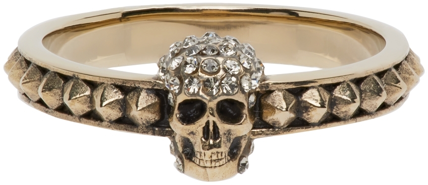 Alexander McQueen Gold Pave Skull Thin Ring