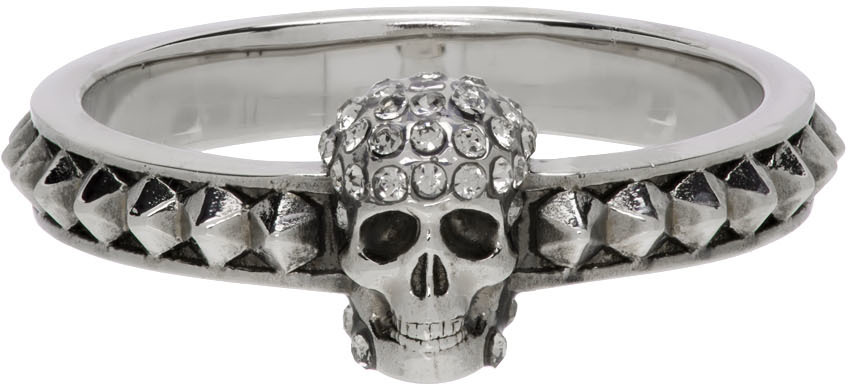 Alexander McQueen Silver Pave Skull Ring