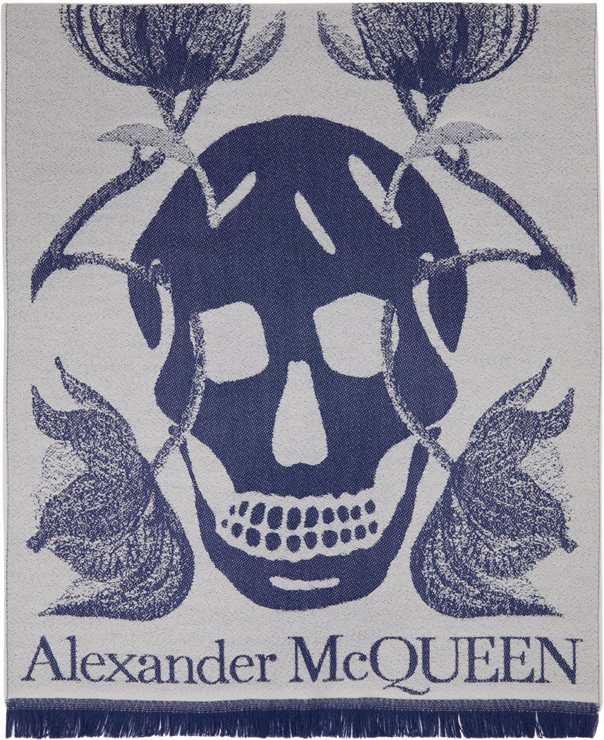 Alexander McQueen Navy & White Bellflower Scarf