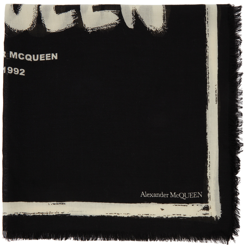 Alexander McQueen Black Graffiti Logo Scarf