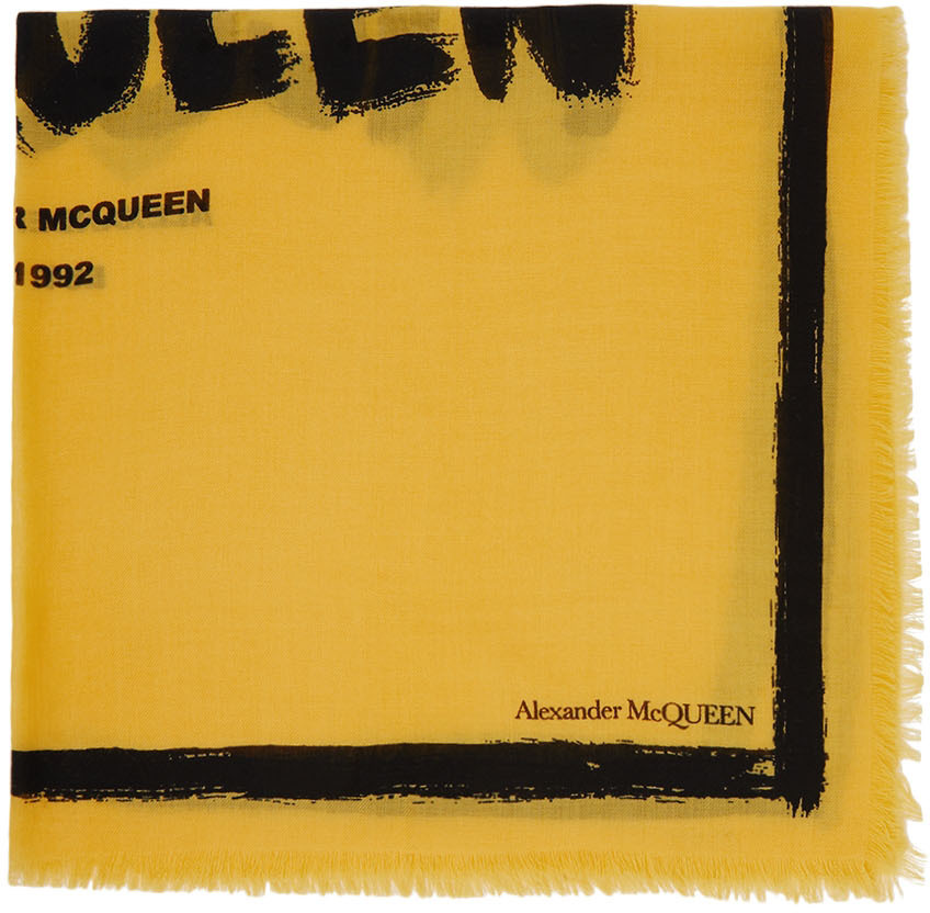 Alexander McQueen Yellow Graffiti Logo Scarf