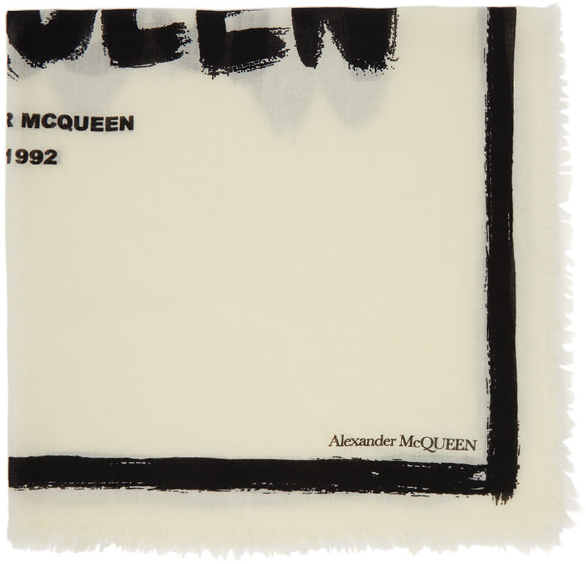 Alexander McQueen: White Graffiti Logo Scarf | SSENSE