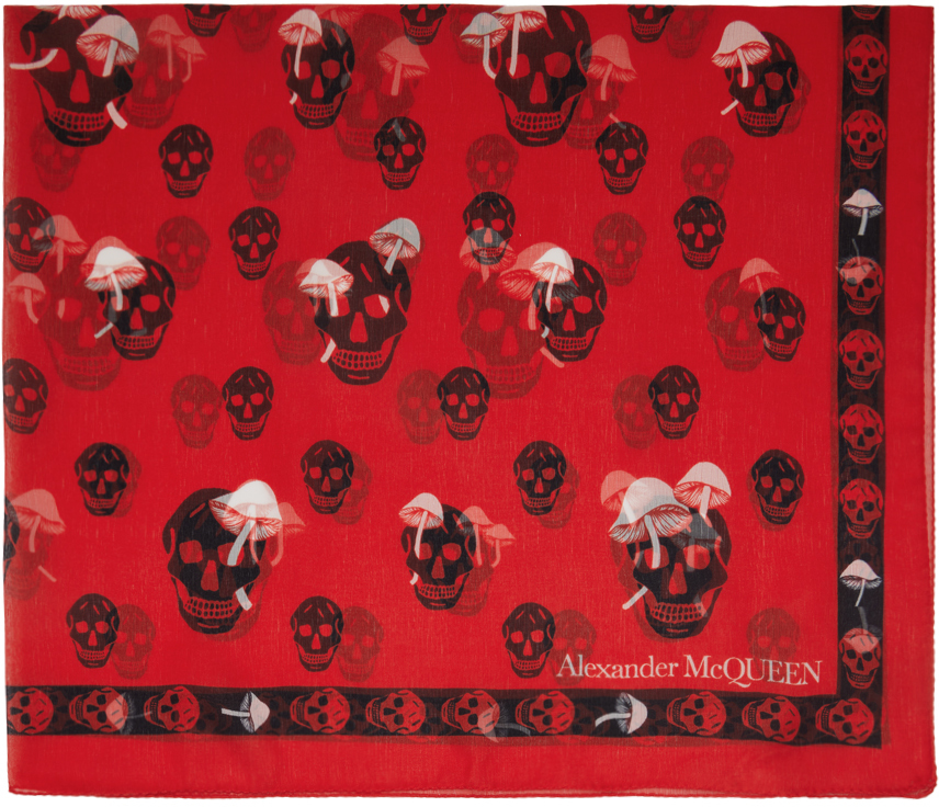 Alexander Mcqueen Red Skull Mushroom Scarf In 6478 Red/ivory