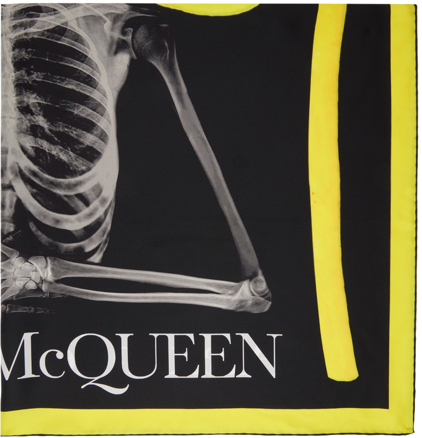 Alexander Mcqueen Black & Yellow Printed Scarf In 1075 Black/yellow