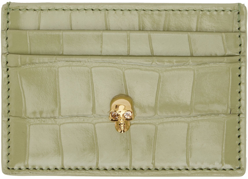 Alexander McQueen: Green Croc Skull Card Holder | SSENSE UK
