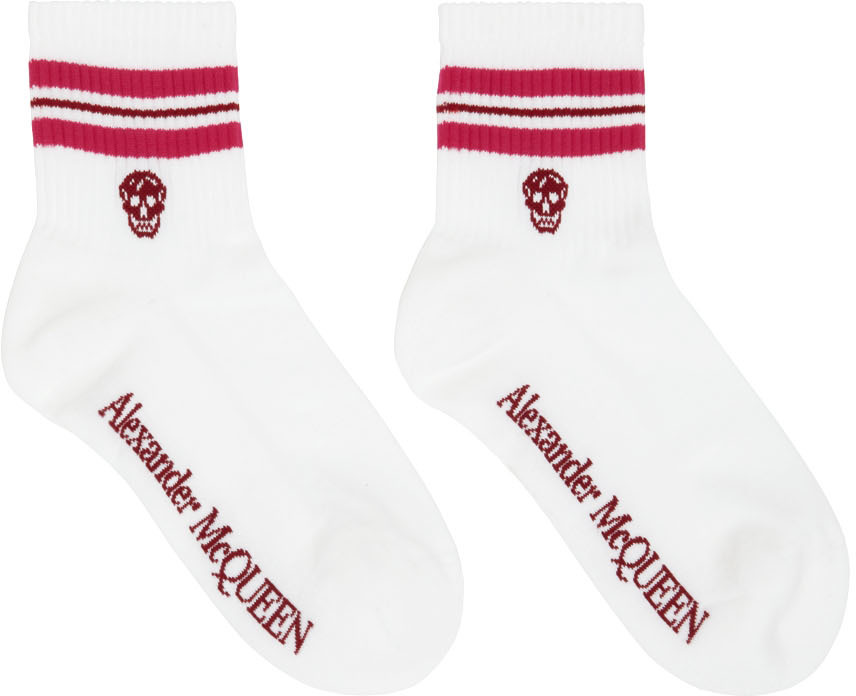 Alexander McQueen White & Red Stripe Skull Socks