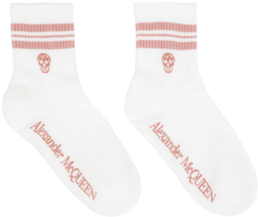 Alexander McQueen White & Pink Stripe Skull Socks