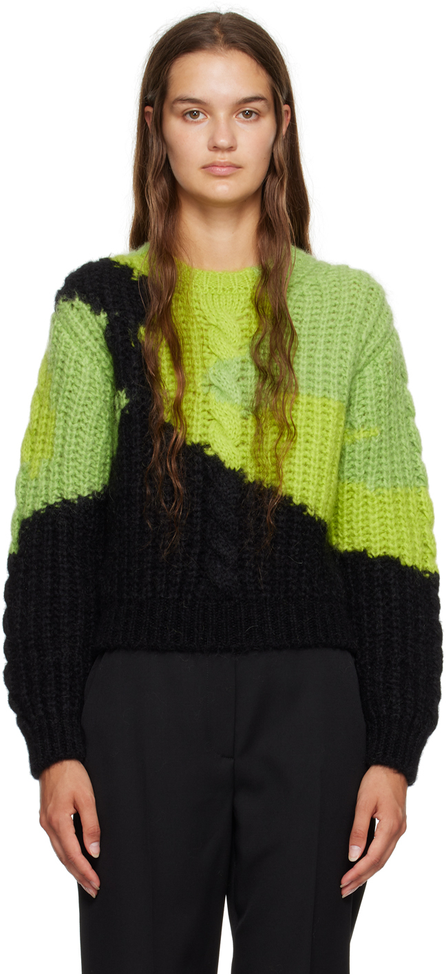 Green & Black Intarsia Sweater by Alexander McQueen on Sale | Cardigans