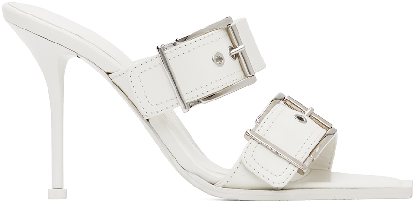 White Double Buckle Punk Mules