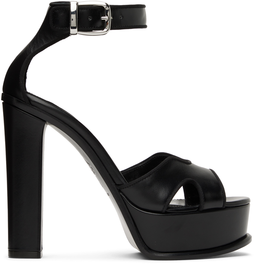 Alexander McQueen Black Leather Platform Heeled Sandals