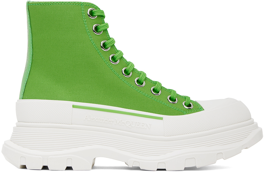 Alexander Mcqueen Green Tread Slick High Sneakers In 3189 Ac.gr./of.wh/a.