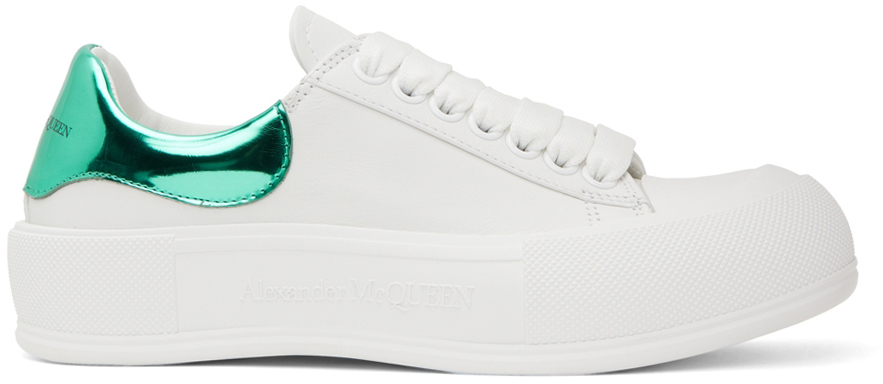 Alexander McQueen White & Green Deck Plimsoll Sneakers