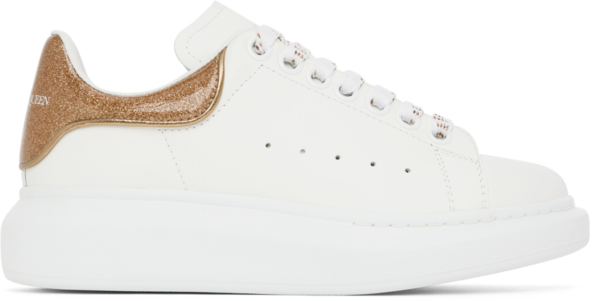 White & Gold Oversized Sneakers by Alexander McQueen on Sale