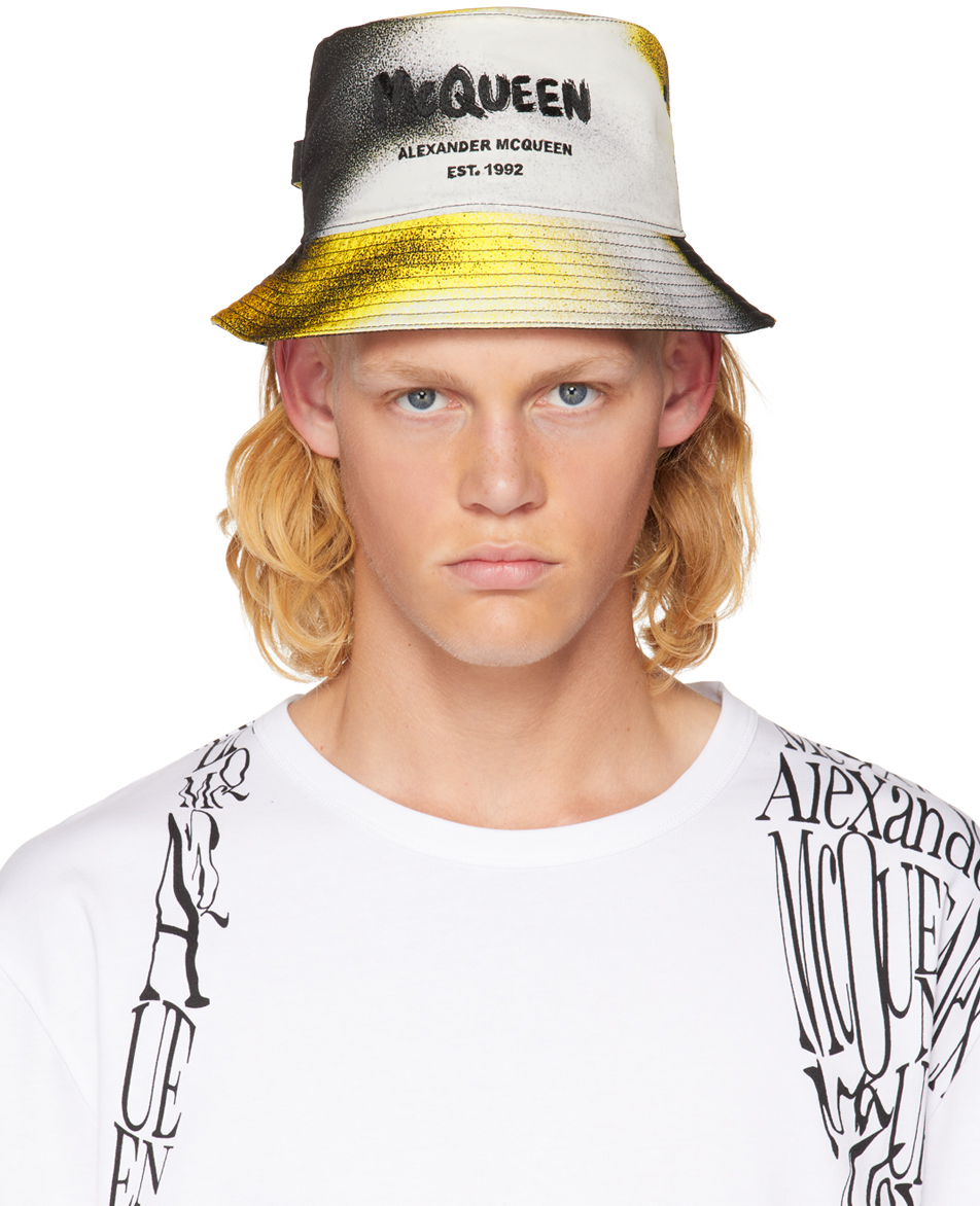 Alexander Mcqueen Black Silhouette Bucket Hat In 1075 Black/yellow
