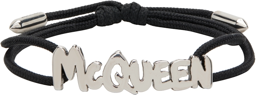 Alexander McQueen Black Graffiti Cut-Out Friendship Bracelet
