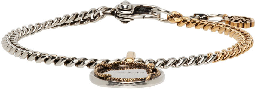 Alexander McQueen Silver & Gold Snake Bracelet