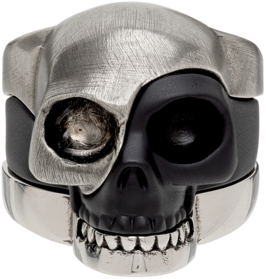 Ssense Uomo Accessori Gioielli Anelli Silver & Black Divided Skull Ring Set 