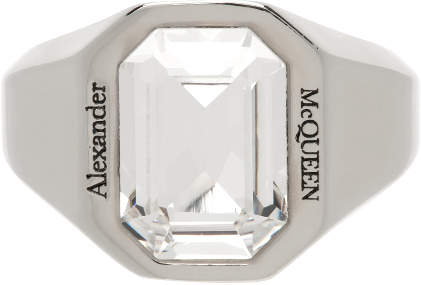 Alexander McQueen Silver Jeweled Signet Ring
