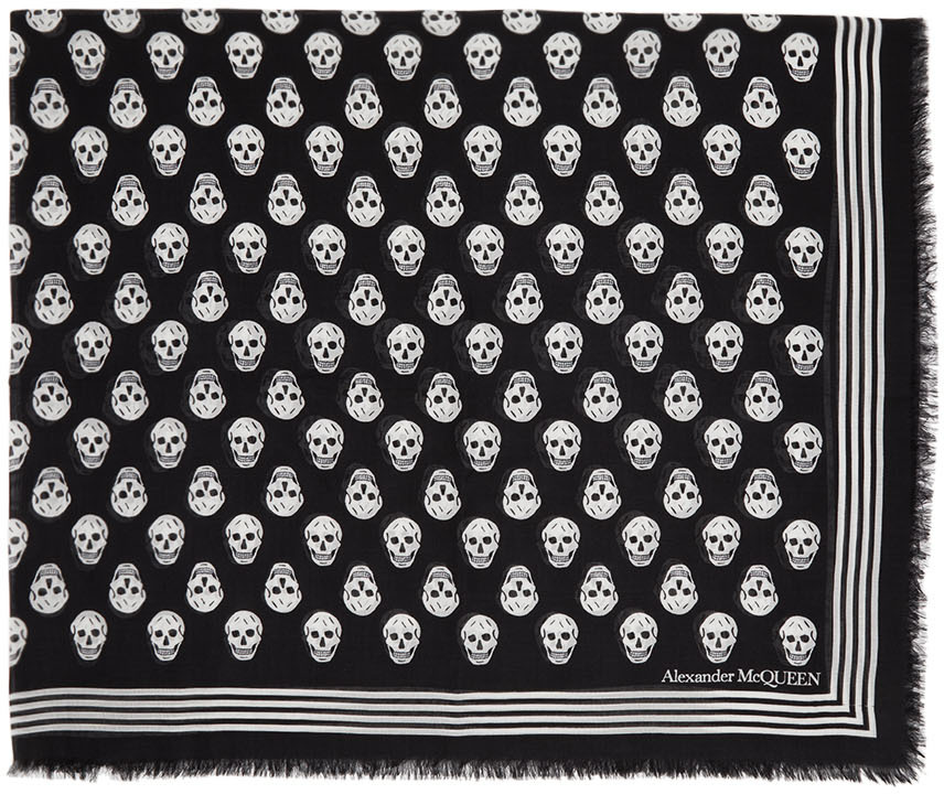 Shop Alexander Mcqueen Black & White Biker Scarf In 1078 Black/ivory