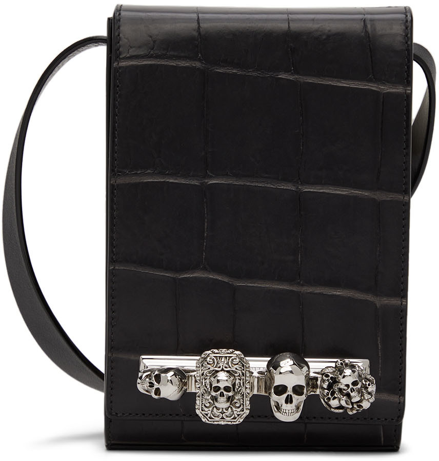 Alexander McQueen Black Small Four Ring Pouch