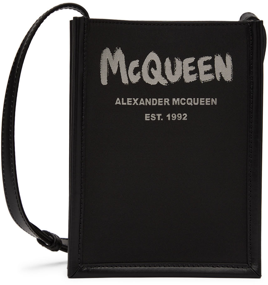 Mens Bags Pouches and wristlets Alexander McQueen Leather All Over Grafitti Logo Pouch in Black/White Black for Men 