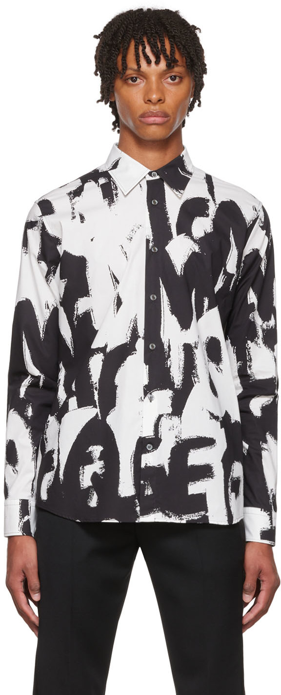 Black & White Graffiti Shirt by Alexander McQueen on Sale