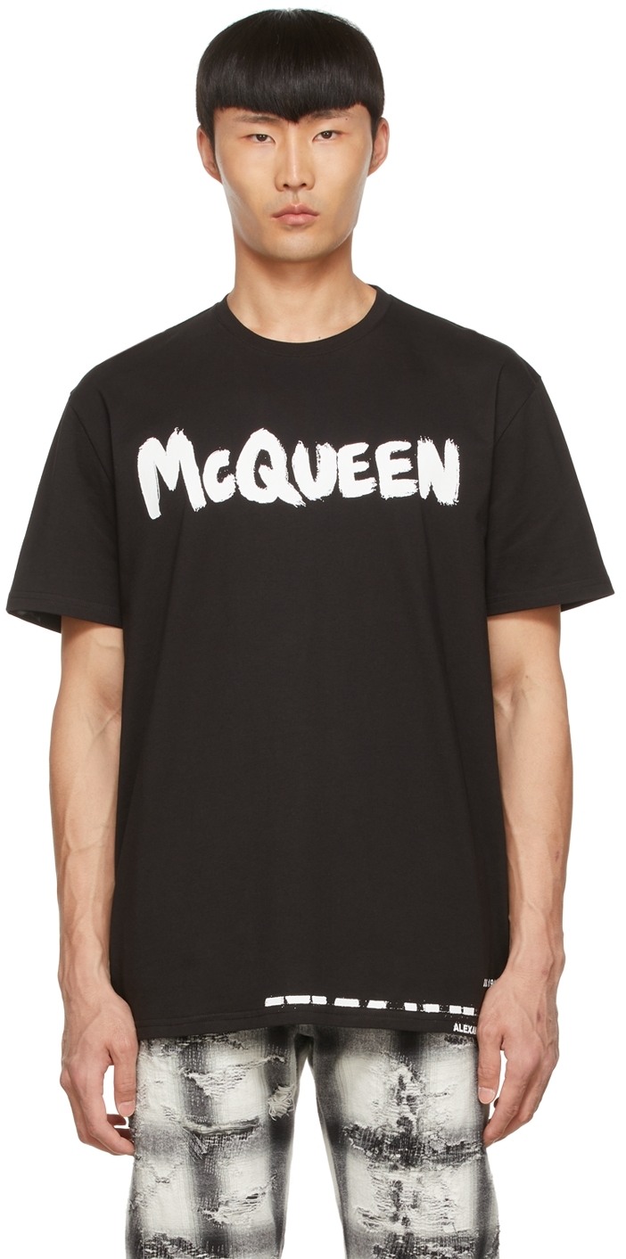 Shop Alexander Mcqueen Black Cotton T-shirt In 0901 Black/mix