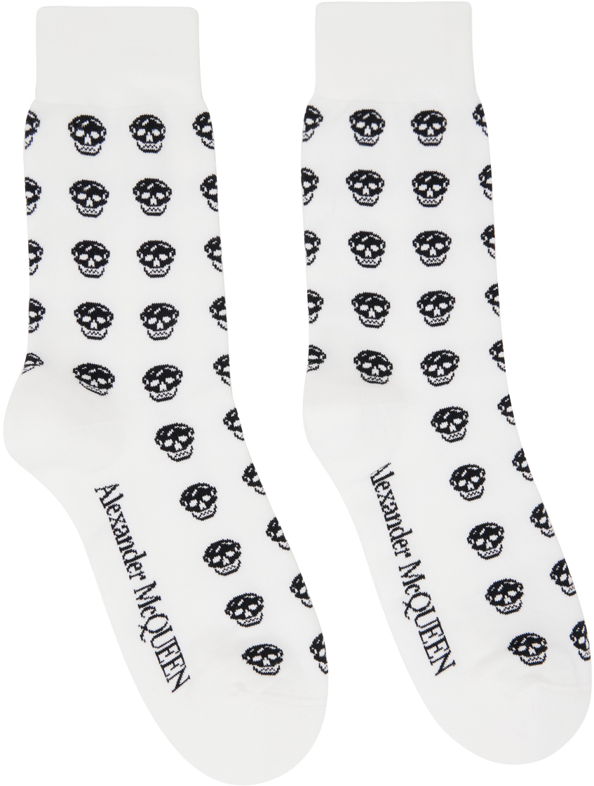 Alexander Mcqueen White Skull Socks In 9060 White/black