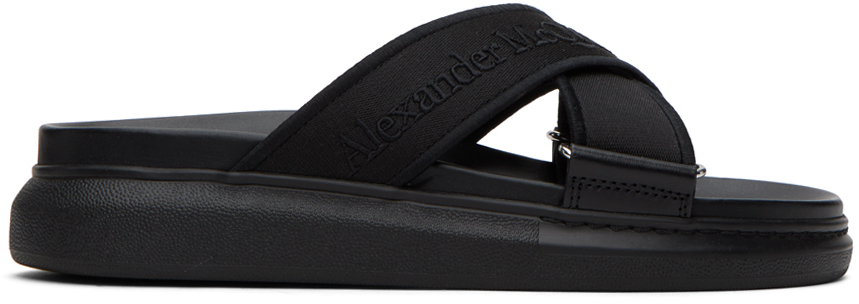 Shop Alexander Mcqueen Black Embroidered Sandals In 1081blk/blk