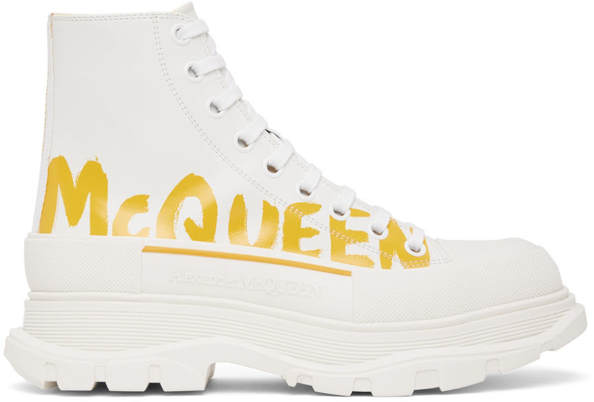 White Grafitti Tread Slick High-Top Sneakers by Alexander McQueen on Sale