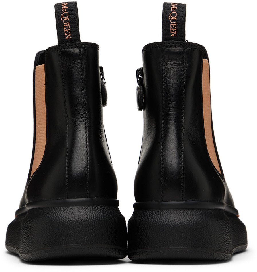 Alexander Mcqueen Kids Black & Orange Oversized Chelsea Boots In 1539 Black/corsage