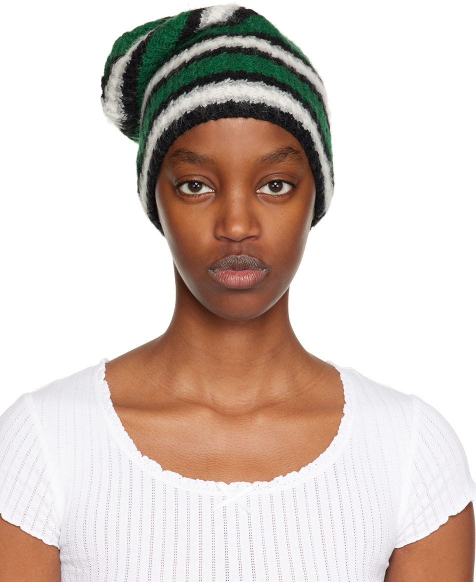 Green Striped Beanie by ERL on Sale