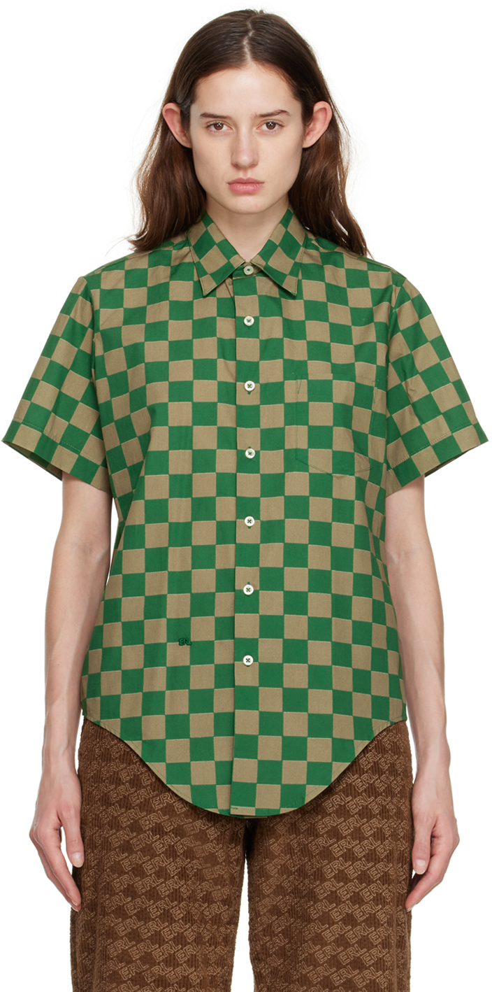 Erl Green & Khaki Checkered Shirt In 1 Green