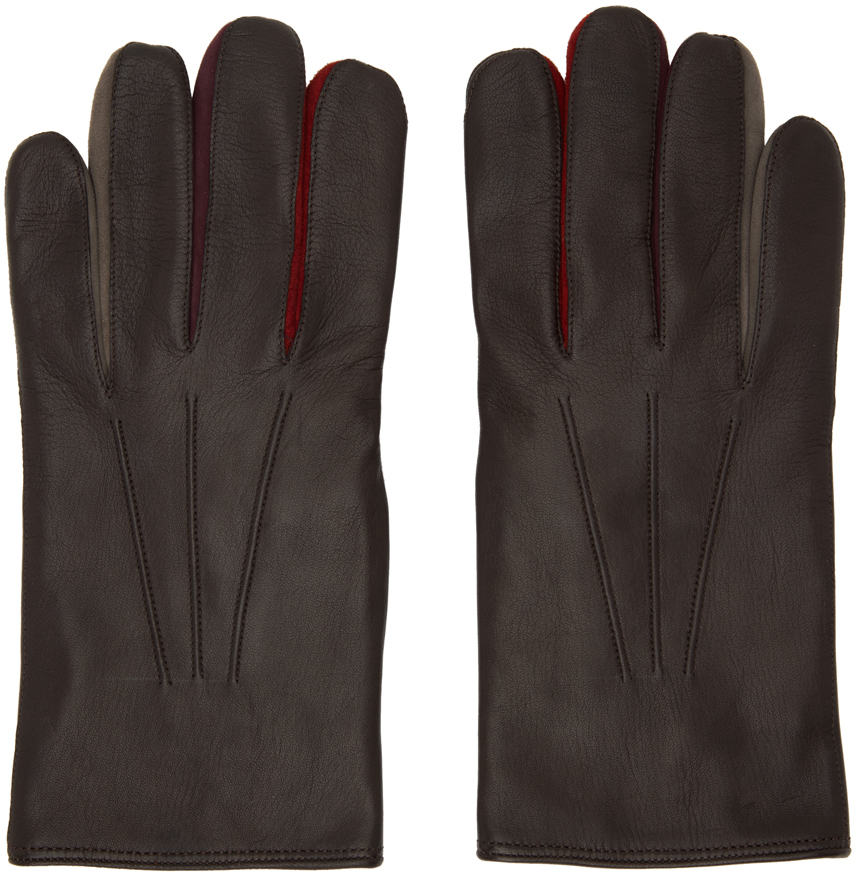 Vroegst vee opbouwen Paul Smith: Brown Concertina Leather Gloves | SSENSE