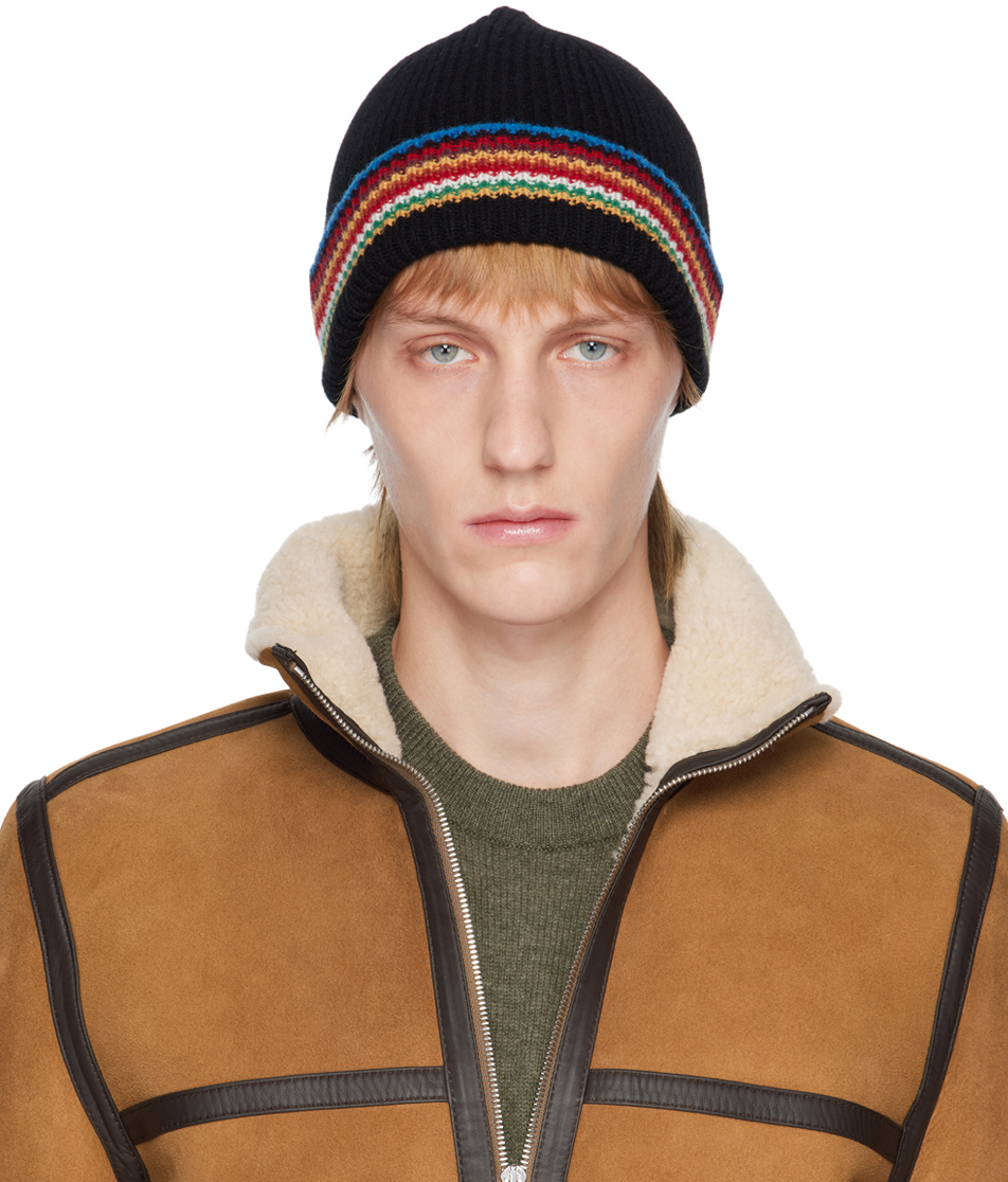 PAUL SMITH BLACK SIGNATURE STRIPE BEANIE