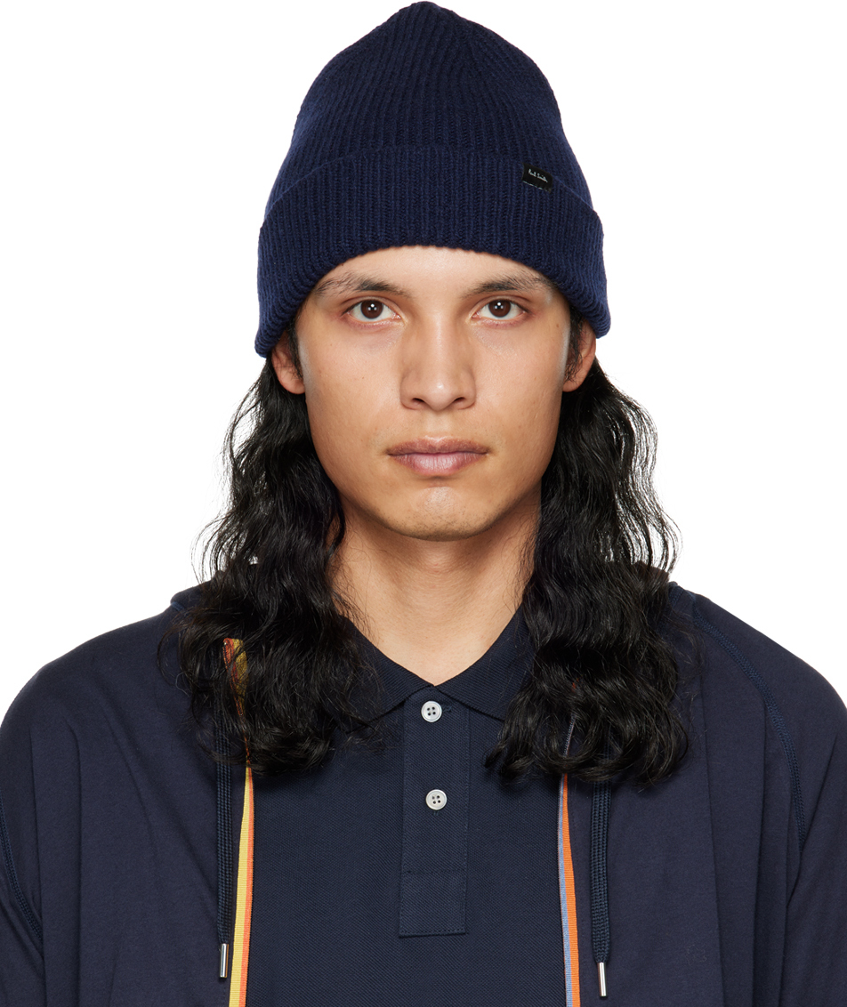 Paul Smith Navy Cashmere Beanie In Blue