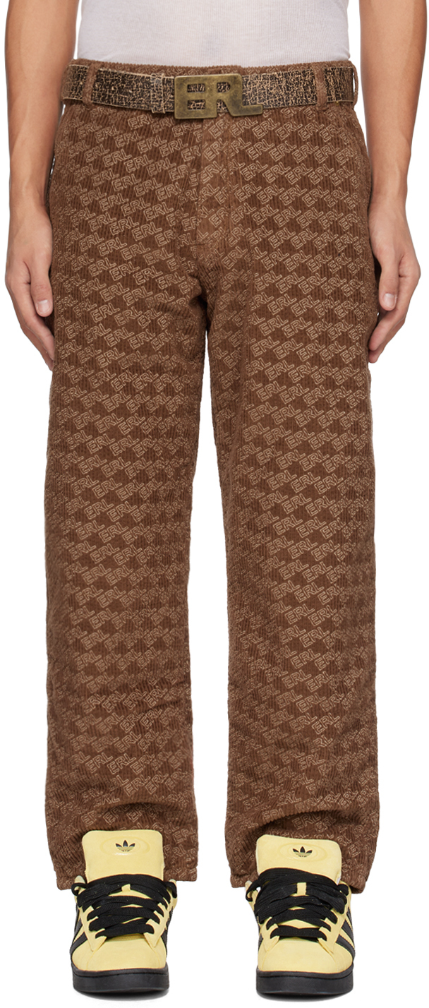Erl Graphic-print Corduroy Trousers In Brown