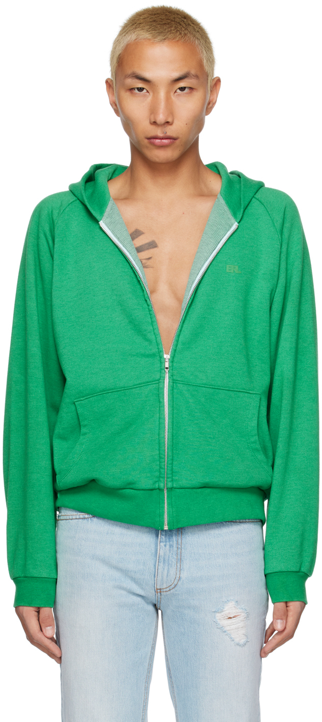 Erl Logo-print Zip-up Hoodie In Green
