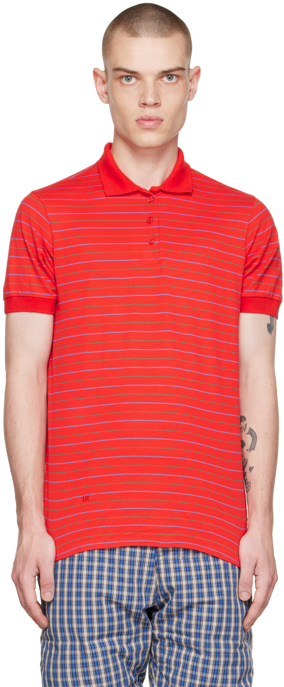 Red Striped Polo by ERL on Sale