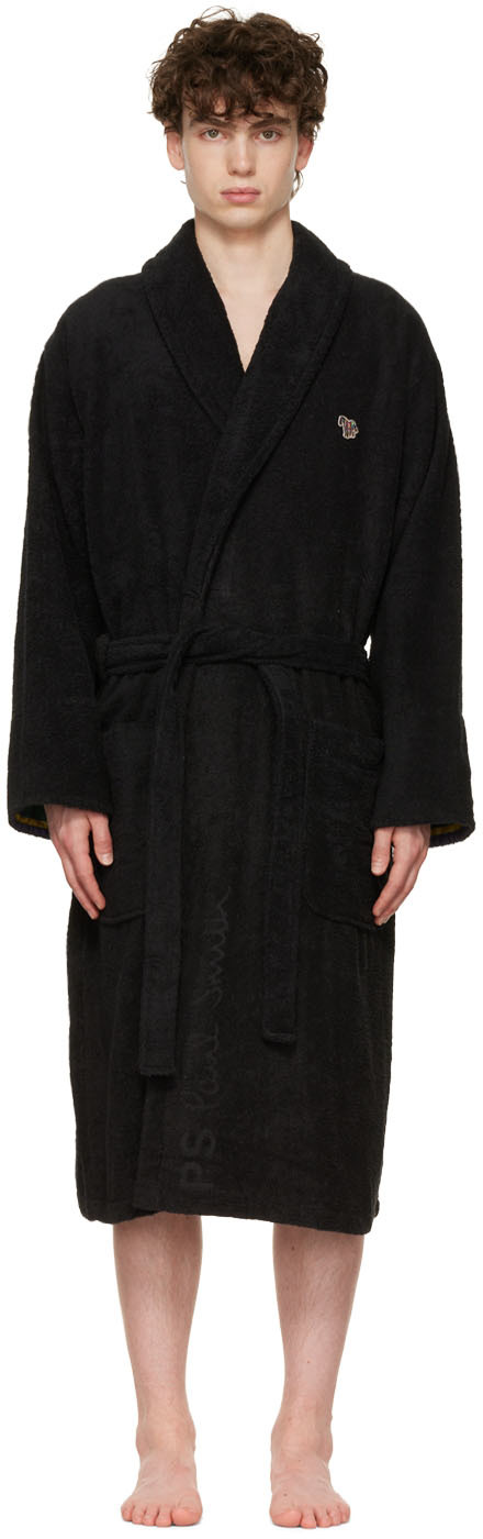 Paul Smith Embroidered Cotton-terry Robe In Black