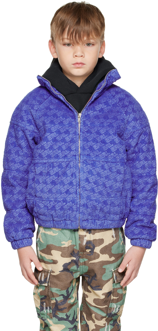 Erl Monogram-print Zip-up Jacket In Blue 1