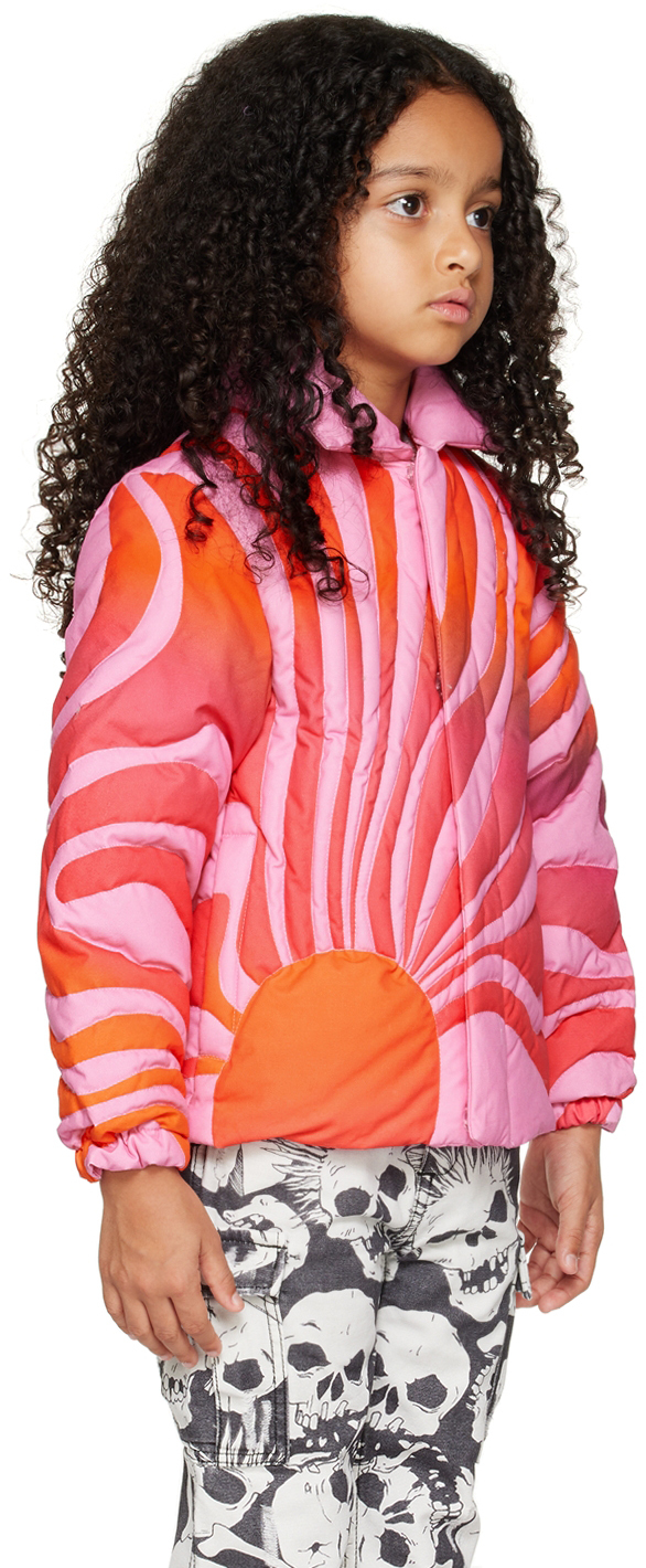 Erl Printed Cotton Down Jacket In Pink 2