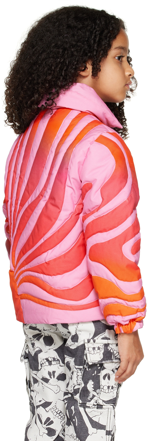 Erl Printed Cotton Down Jacket In Pink 2