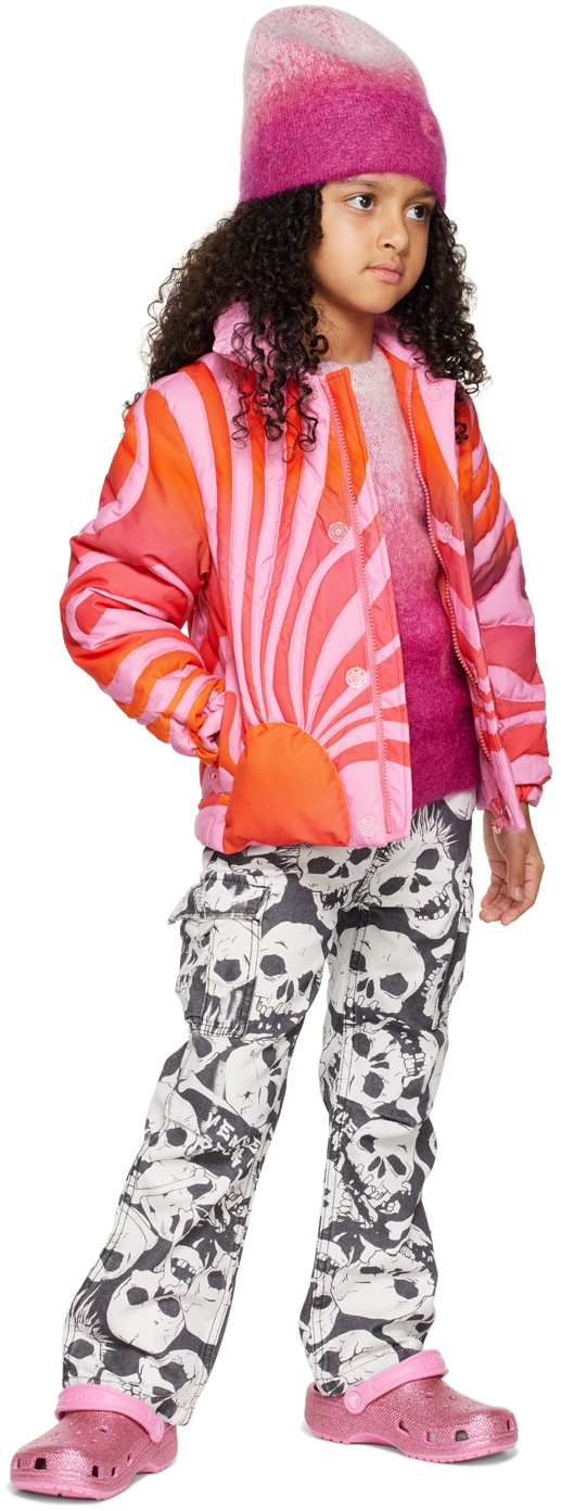 Erl Printed Cotton Down Jacket In Pink 2