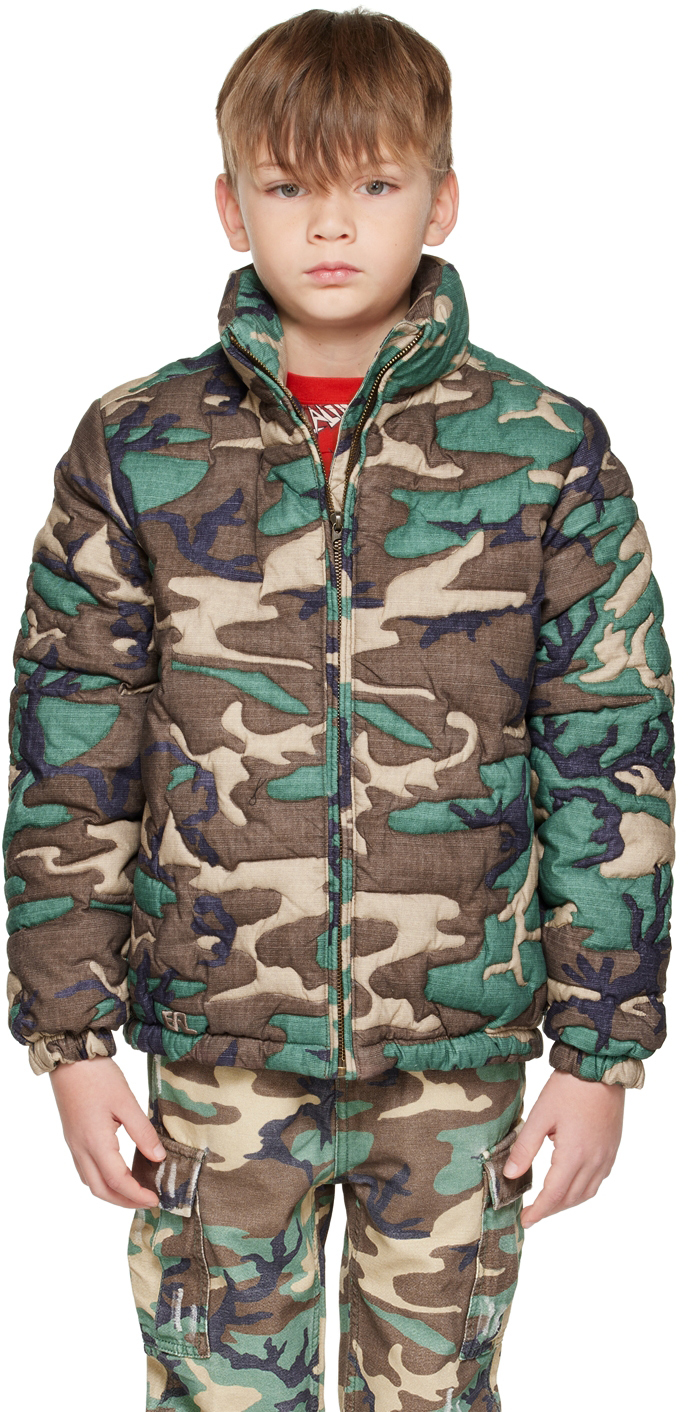 Erl Kids' Cotton Down Jacket In Green 1