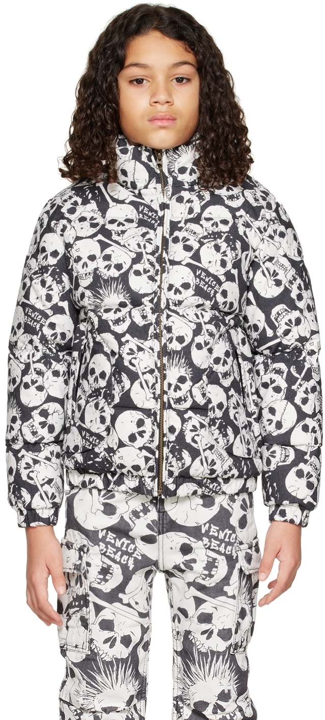 Erl Printed Cotton Down Jacket In Black 1