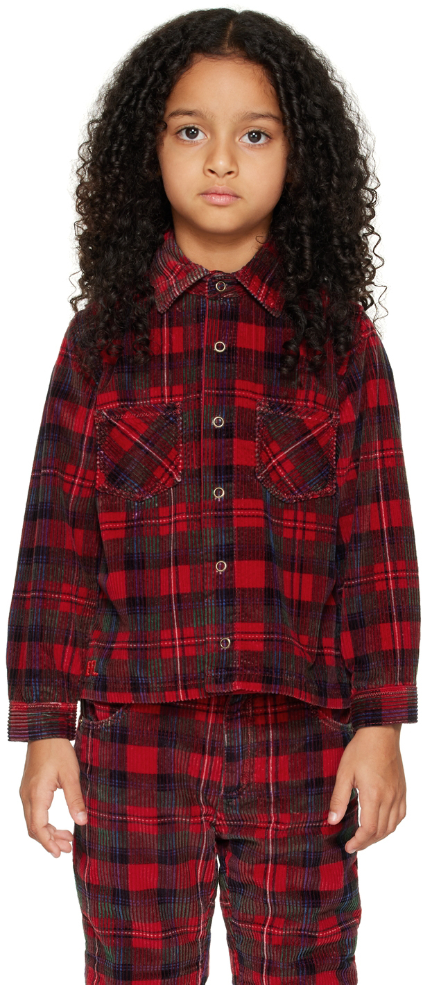 Erl Plaid Cotton Corduroy Shirt In Red