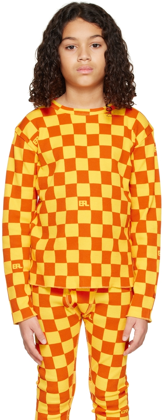 Erl Checked Cotton T-shirt In Orange 1
