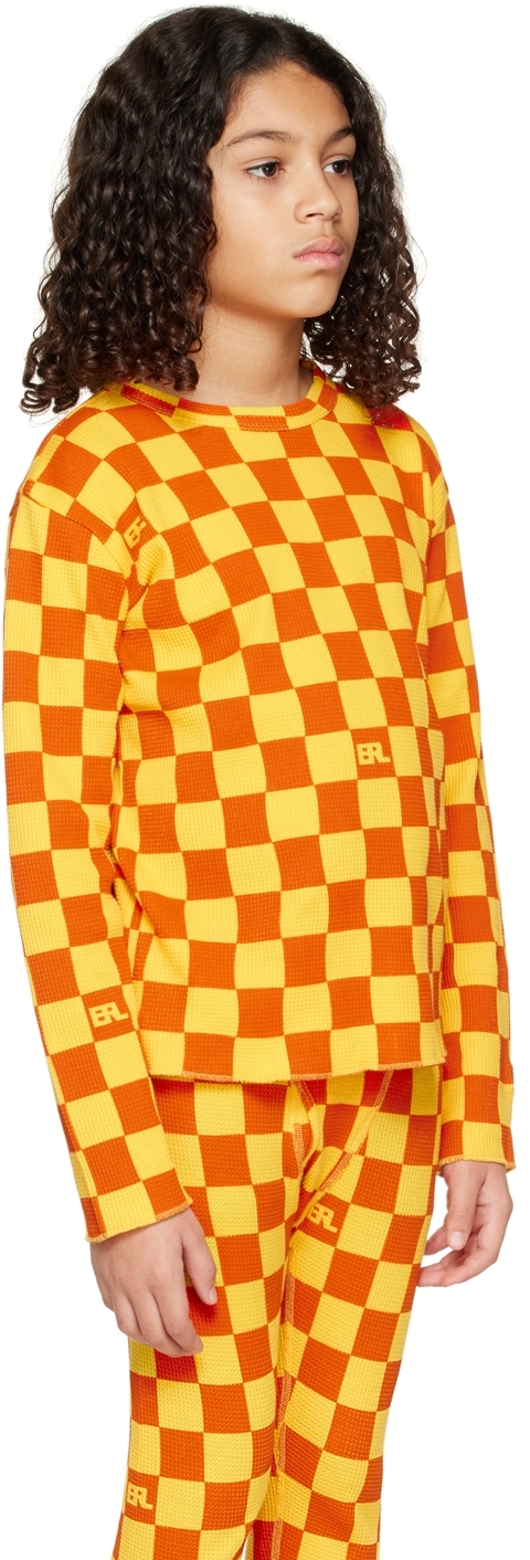 Shop Erl Kids Orange Check Long Sleeve T-shirt In Orange 1